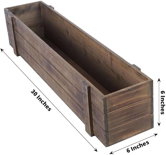 Efavormart 30"x6" Smoked Brown Wood Planter Box with Plastic Liner, DIY Rustic Rectangle Wooden Box for Succulents, Wedding Table Centerpieces and Farmhouse Decorations