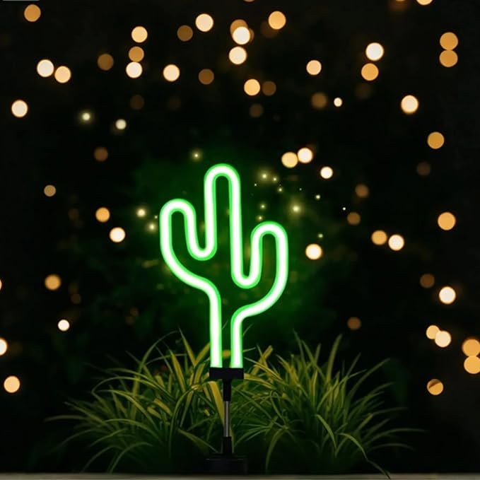 Solar Garden Stake Lights, Waterproof Landscape Light, Solar Landscape Path Lights, Neon Lights, Outdoor Decor for Garden, Yard, Lawn, Pathway, Patio, Backyard (Cactus)