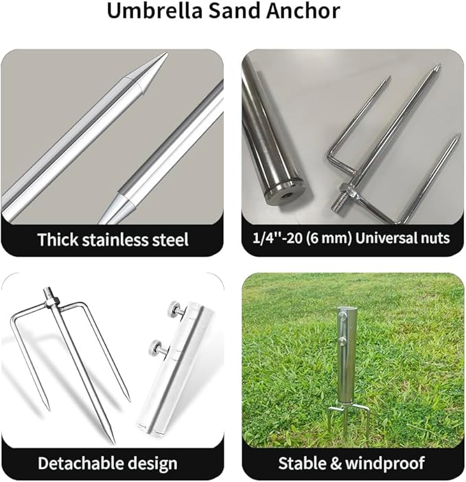 Portable Beach Umbrella Sand Anchor, Stainless Steel Lawn Umbrella Base Holder, Resistant to Strong Winds and Rustproof Umbrella Stand for Umbrella, Fishing Rod,Beach