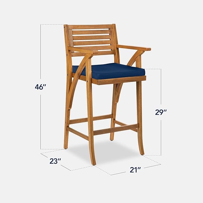 Best Choice Products Set of 2 Outdoor Acacia Wood Bar Stools Bar Chairs for Patio, Pool, Garden w/Weather-Resistant Cushions - Navy