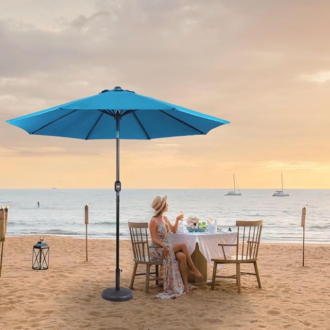 Backyard Expressions 9 ft. Patio Umbrella, Market Table Umbrella w/Tilt and Crank, 8 Ribs