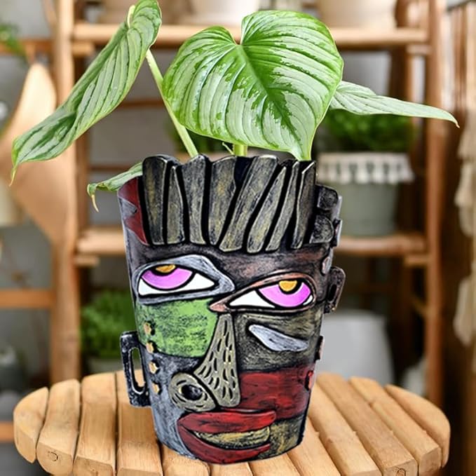 Abstract Face Planters Pots Head,Unique Head Planter for Indoor Plants,Funny Face Flower Pot,Colorful Plant Pots for Outdoor Garden Decor and Home Art Decoration(Retro)