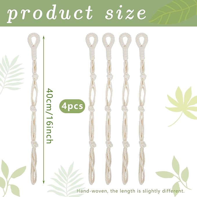 4 Pcs Hanging Plant Extender Macrame Plant Hanger Extender Large Hanging Rope for Spring Wall Holders Indoor Outdoor Home Decor
