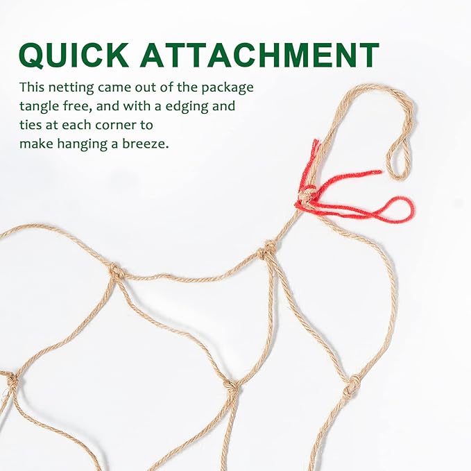 Jute Trellis Netting - Jute Netting for Garden, Heavy Duty Plant Support Netting for Climbing Plants, Cucumber, Vine, Fruits & Vegetables, Climbing Vining Plants (6.6 Ft x 32.8 Ft, 3.9 Inch Squares)