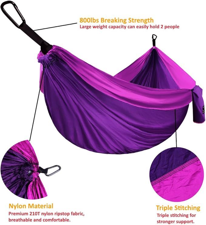 Gold Armour Camping Hammock - XL Double Hammock Portable Hammock Camping Accessories Gear for Outdoor Indoor with Tree Straps, USA Based Brand (Purple and Fuchsia)