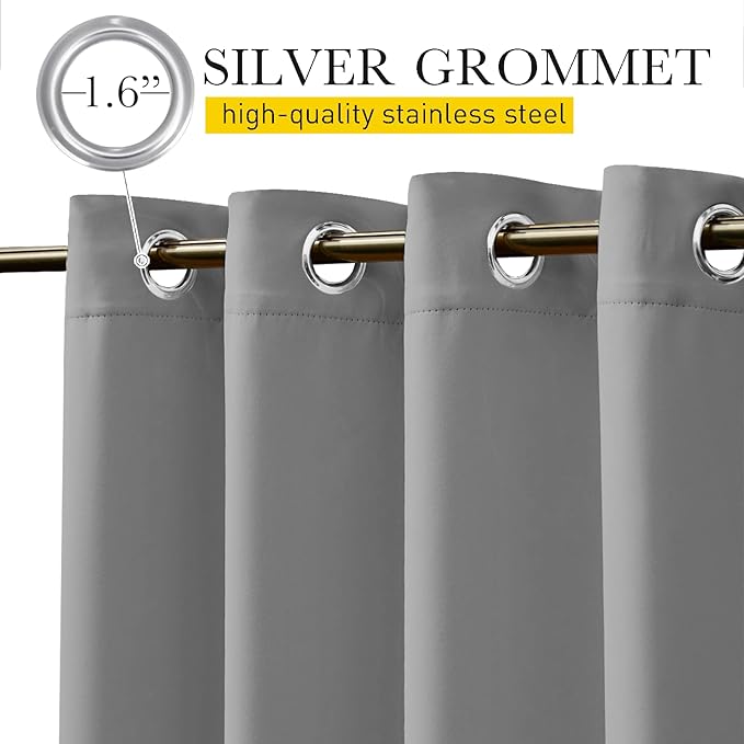 NICETOWN 2 Panels Outdoor Curtains for Patio Waterproof & Windproof, Thermal Insulated Top & Bottom Grommet & Back Tab Sun Blocking Outdoor Drapes with Fixed Rope for Gazebo, Silver Grey, W66 x L90