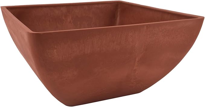 PSW Pot Collection 12x6 inch Plastic/Stone/Wood Composite Square Planter – No Drainage Hole (Drillable), Modern Indoor/Outer Pot for Flowers, Foliage, Succulents, Fairy Gardens Terra Cotta Color