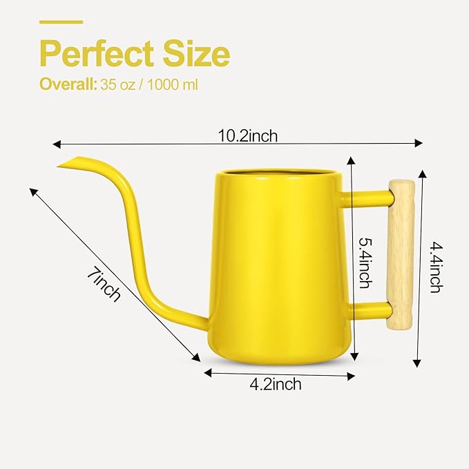 Watering Can Indoor Plants, 35 oz/1000 ml Metal Stainless Steel Watering Can Pot with Long Spout for Indoor House Plants Bonsai Outdoor Garden Flower Decorative (Yellow)