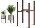 Plant Stand Indoor for 2 Height Options ,Mid Century Modern Outdoor Planter Holder,Corner Plant Stand Capacity of 160LB for 8 to 14 Inch Pots Coffee with Round Plate
