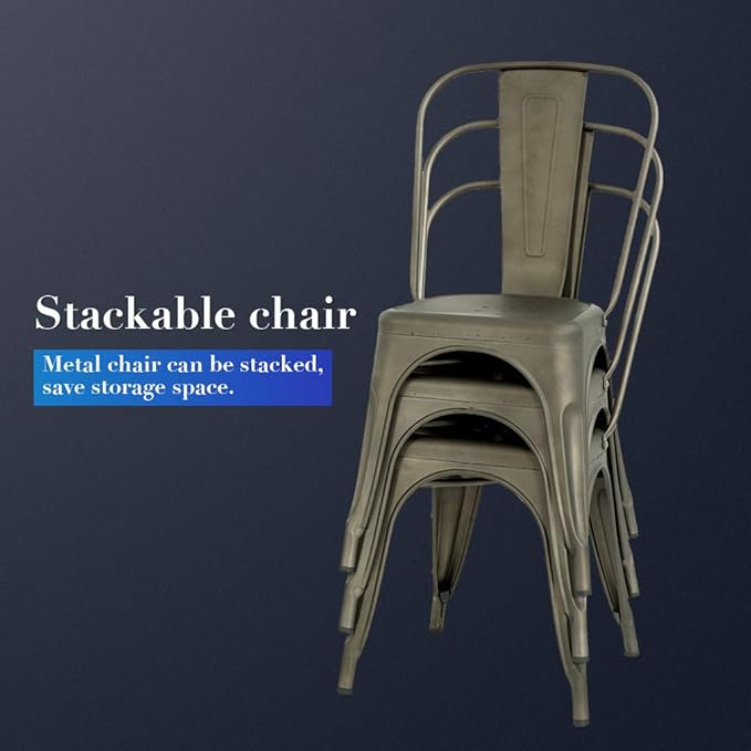 FDW Metal Chair Dining Chair Set of 4 Patio Chair Home Kitchen Chair 18 Inch Seat Height Dinning Room Chair Stackable Metal Bar Chairs Indoor Outdoor Chairs Tolix Bar Side Chair Dining Chair