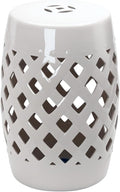 Outsunny 13" x 18" Ceramic Garden Stool with Woven Lattice Design & Glazed Strong Materials Decorative Outdoor Stool, White