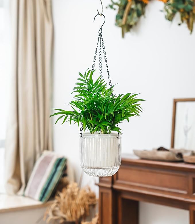 Josteve 5.2 Inch 2 Pcs Self Watering Hanging Planter Indoor Plant Pots Drainage Holes, Outdoor Small Hanging Planters Flower Pot Basket, Visible Water Level, Plant Hanger Home Decor, Gardening
