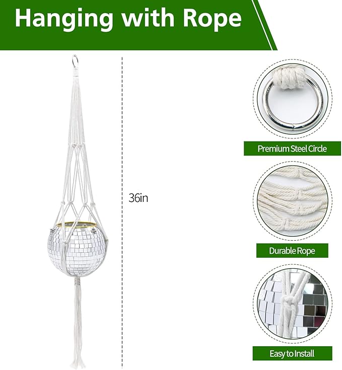 6" Disco Ball Planter, Disco Ball Plant Hanger with Hanging Rope, Hanging Chain, Hook, Circle and Extra Mirror Pieces