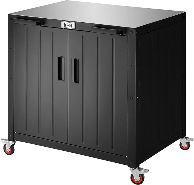 Outdoor Grill Cart with Storage Cabinet and Stainless Steel Top, 35-Inch Outdoor Grill Station with Door, Modular Kitchen Island for Food Prep and BBQ, Black & Silver