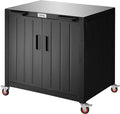 Outdoor Grill Cart with Storage Cabinet and Stainless Steel Top, 35-Inch Outdoor Grill Station with Door, Modular Kitchen Island for Food Prep and BBQ, Black & Silver