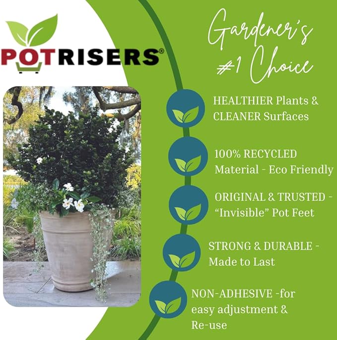 (Standard Size -32 Pack) - Invisible Pot Feet to Elevate up to 8 Flower Plant Planters or Statues | Perfect for Patios, Decks, Gardens, and Greenhouses - Made in the USA