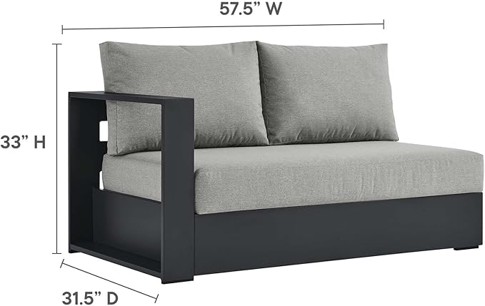 Modway Tahoe Aluminum 3-Piece Outdoor Patio Furniture Gray, Modular Sectional Sofa Set with Weather-Resistant Cushions, Ideal for Deck, Backyard Poolside