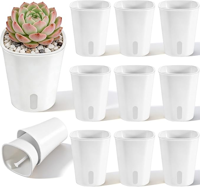 10 Sets 4" Self Watering Pots for Indoor Plants, Plastic Self Watering Planter Pots with Visual Water Level Clear Inner Cup and Multiple Vents for House Plants, Flowers, African Violets