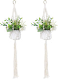 Sliverdew Macrame Plant Hanger, 2 Pack Boho Hanging Planters Baskets with Hooks, Crochet Braided Cotton Rope Flower Pot Holder for Indoor Outdoor Home Decor, No Tassels, Ivory, 20 Inches