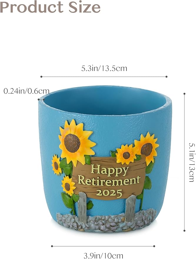 Retirement Gift for Woman: Happy Retirement Gift 2025 - Hand-Painted Plant Pot for Unique Retired Gifts or Retirement Party Decorations - Succulent Planter with Drainage 5.3 inch