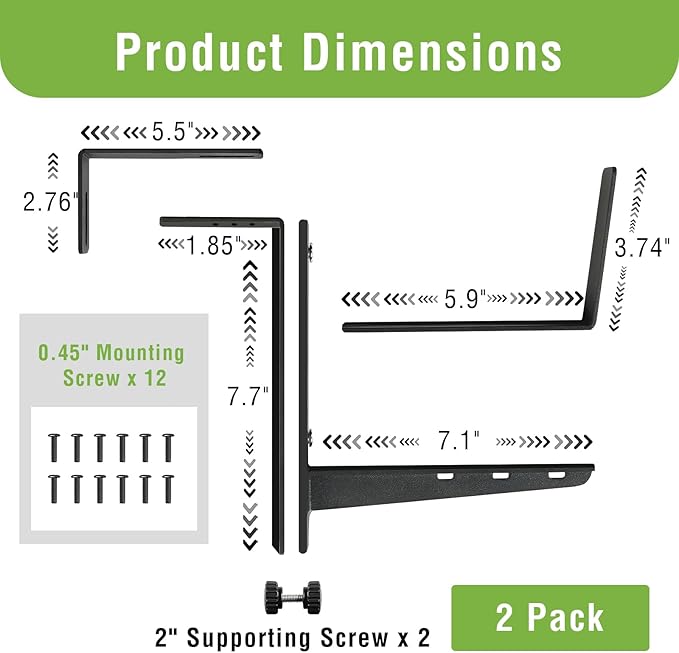 Window Box Brackets, Adjustable Hanging Railing Planter Box Brackets, Heavy Duty Wall Mount Iron Flower Box Holder for Outdoor Windowsill, Balcony, Garden, and Fence (2 Pack)