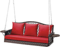Upgraded Wicker Hanging Porch Swing Heavy Duty 900 LBS 3-Seat Outdoor Patio Swing Chair Bench for Adult w/ 8.9ft Hanging Chains Cushions and Cup Holder