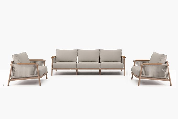 Acanva Modern All-Weather Aluminum Outdoor Patio Sofa with Thick Cushions, Olefin Fabric Sunroom Backyard Furniture, 3 Piece Set (Couch & 2 Chairs)