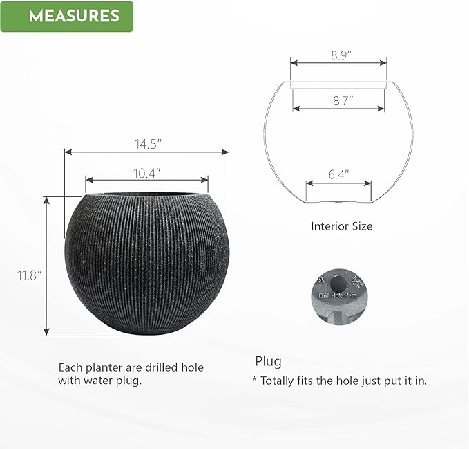 14.5 Inch Dia Plastic Round Black Planters for Outdoor Plants, Plant Pot with Drainage Holes and Plug for Home Patio Garden, Large Flower Pot for Indoor and Outdoor Plants, 11.8 H (8.9" Pot Opening)