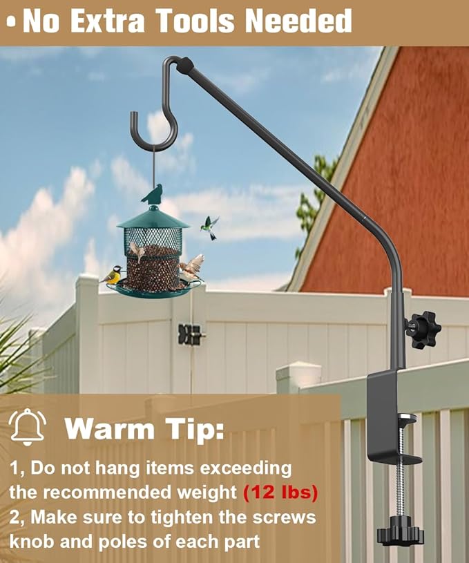 20 Inch Extended Reach Deck Hook Hanger for Railing, Heavy Duty Outdoor Plant Hook Holder for Hanging Bird Feeder Pole Deck Hanger Flower Basket Planter or Lanterns, Wind Chimes, 2 Pack
