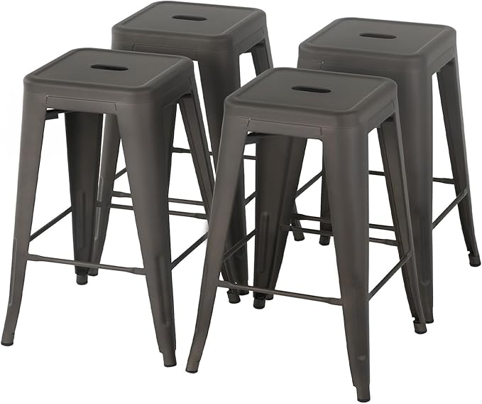 FDW Metal Bar Stools Set of 4 Counter Height Bar Stools 24 Inches Industrial Bar Chairs Patio Stool Stackable Backless Stool Indoor Outdoor Metal Kitchen Stools Bar Chairs (Bronze, 24")
