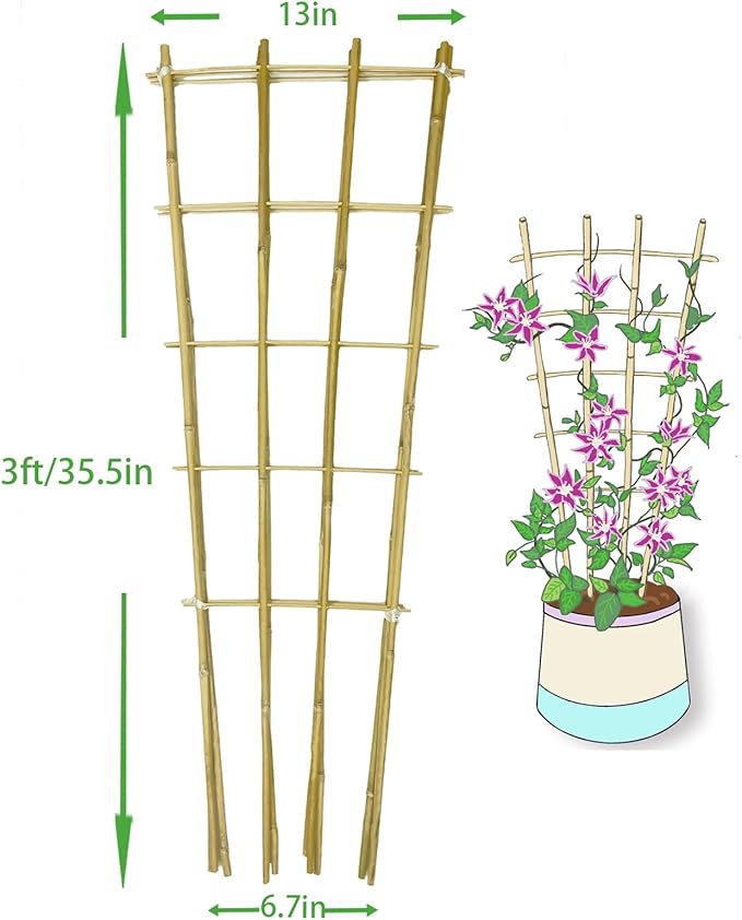 Natural Bamboo Trellis, 3Feet,3Pack,Fan-Shaped Plant Support Trellis for Outdoor and Indoor Potted Climbing Plants,Vegetables, Cucumber, Tomato, Hoya,