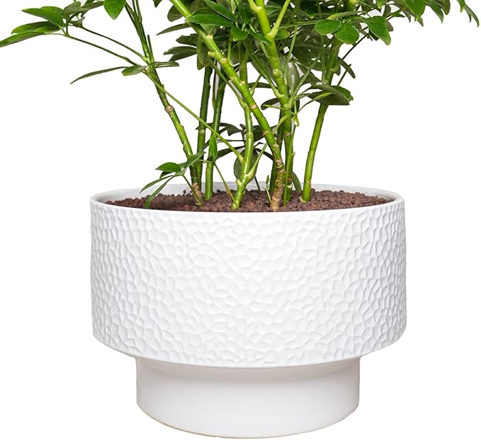 13 Inch Ceramic Plant Pots, Planter Pot with Drainage Hole, Honeycomb Ceramic Flower Pot Outdoor Indoor, Large Modern Decorative Planters for Home/Office Plants, White