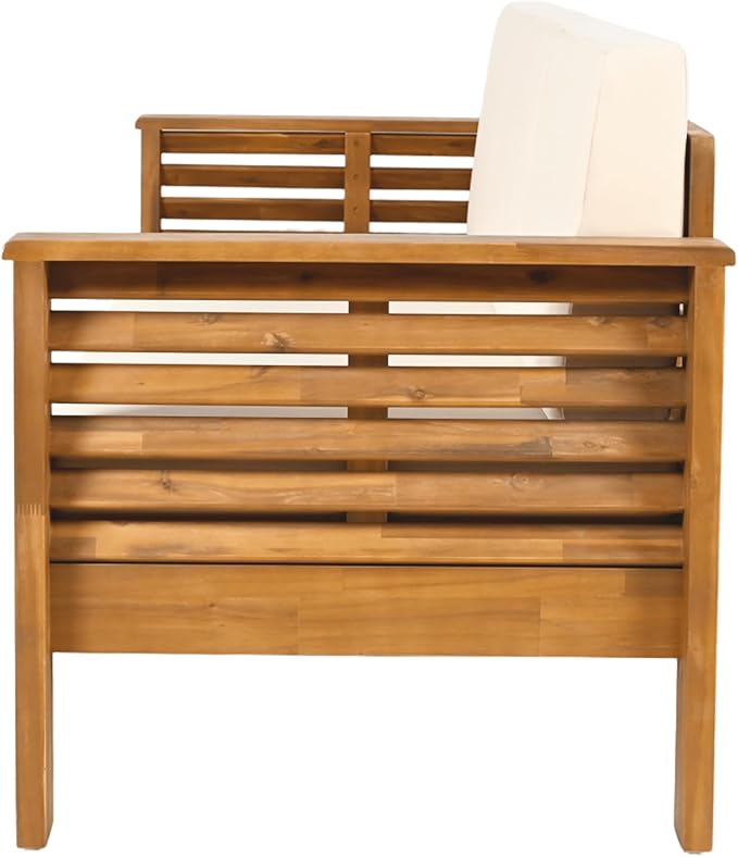 Merax 3 Piece Acacia Wood Patio Furniture Set, Outdoor Sectional Sofa Set with Coffee Table, 4 Seats Sofa Deep Seating with Soft Cushions for Garden, Backyard, Teak & Cream