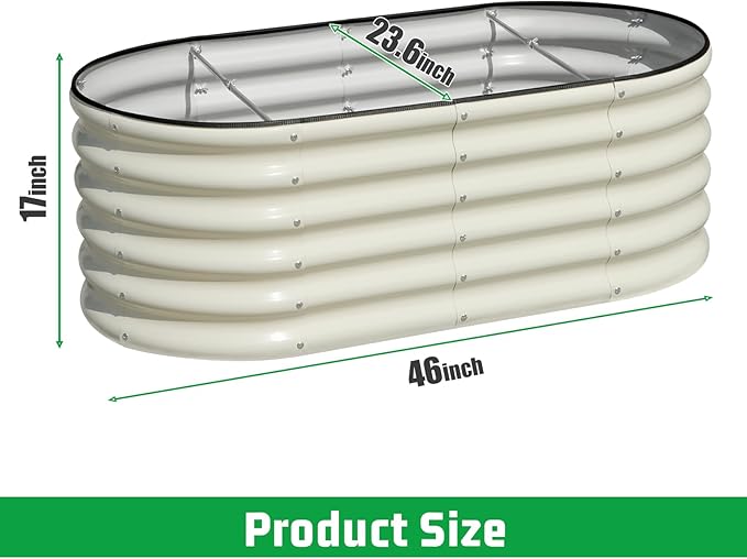 SnugNiture 3 Pcs 4x2x1.5ft Raised Garden Bed Outdoor, 17" Tall Galvanized Metal Planter Box, Oval Raised Garden Bed Kit for Planting Vegetables Plants Fruits, Beige White