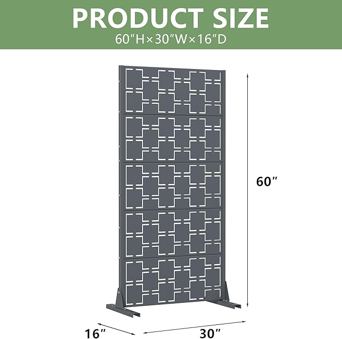 Casaphoria Metal Privacy Screen Outdoor, 60" H x 30" W Freestanding Decorative Privacy Screen for Patio Deck Balcony Garden with Stable Base, Darkgray-Square