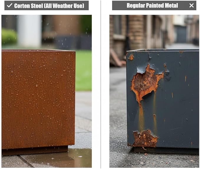 Decoroca Heavy-Duty Corten Steel Planter Box, Large Square Cube Outdoor Planter for Patio & Garden, Naturally Weathering Steel, Modern US-Designed Planters for Plants & Trees