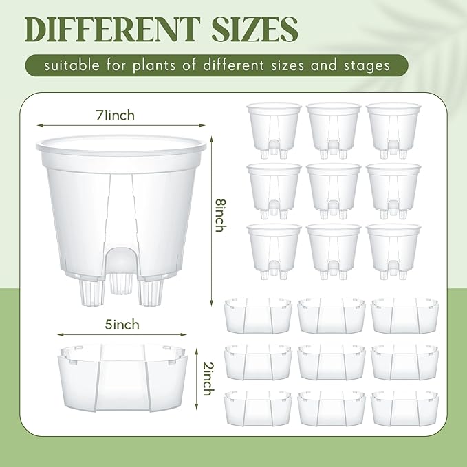 Self Watering Pots for Indoor Plants with Deep Reservoir and High Drainage Holes for Outdoor Plants and Flowers, Bare Root Planter(7.09'',Clear,9 Pcs)