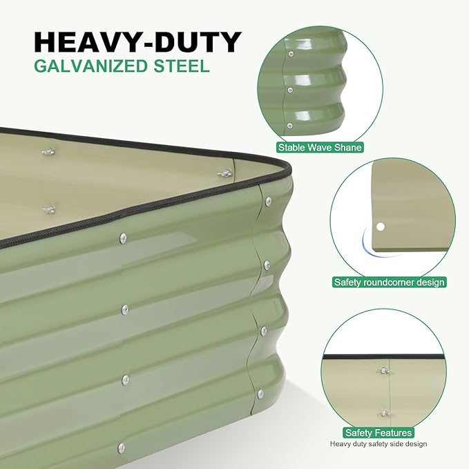 1MORE Raised Garden Bed -5X3X1 Galvanized Planter Box for Outdoor Gardening,4 in 1 Modular Raised Bed Kit with Protective Tape, Gloves for Herb,Ideal for Vegetables and Plants.Green-1Pcak