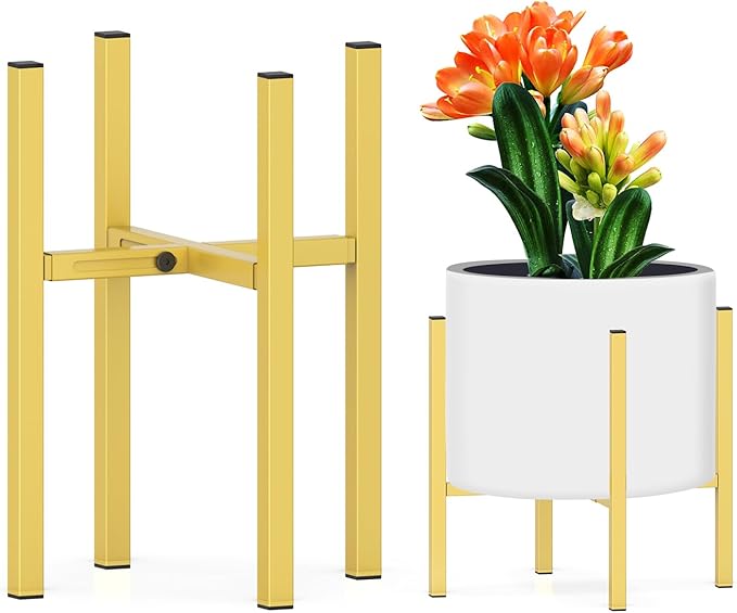 Plant Stand for 10"-16" Plant Pot Indoor Outdoor Corner, Adjustable Metal Heavy Duty for Large Pot (Golden 1 Pack)