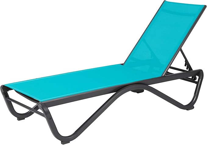 Kozyard Outdoor Chaise Lounge Chair, Full Aluminum Frame, Adjustable Reclining Patio Lounger for Poolside, Sunbathing & Backyard, Textilene (Aqua)