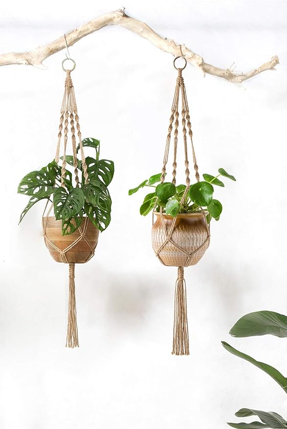 Mkono 4 Pack Macrame Plant Hangers Indoor Hanging Planter Basket Decorative Flower Pot Holder Jute Rope for Indoor Outdoor Home Decor 4 Legs 40 Inch, Brown