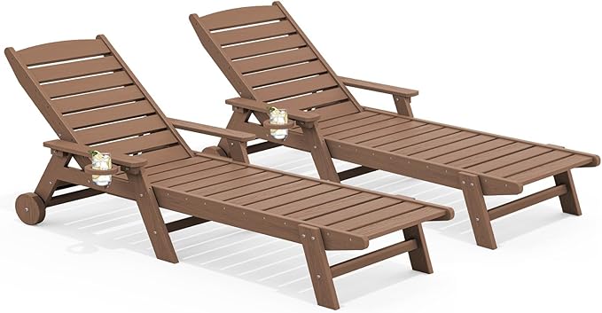 SERWALL HDPE Chaise Lounge Set of 2 for Outdoor, Brown