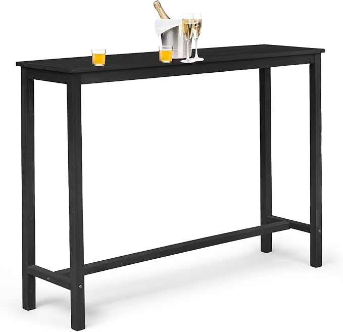 VINGLI Wooden Outdoor Bar Table, Wood Patio Counter Height Table, Weather-Resistant Patio Pub Table for Garden, Balcony, Poolside, Backyard, Indoor Use (Black, 53")