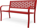 VINGLI 50" Outdoor Bench Metal with Floral Back, Garden Bench Front Porch Bench for Yard Patio Entryway Park Outside, 800lb Capacity - Red