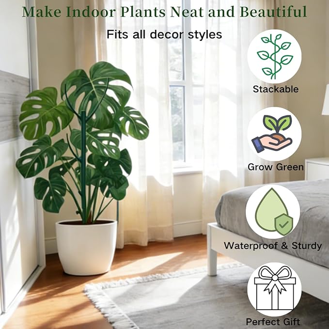12 Pack Stackable Monstera Plant Support Stakes, 90inch Climbing Plant Sticks Structures with Garden Ties, Durable Alternative to Moss Pole for Indoor Outdoor Plants