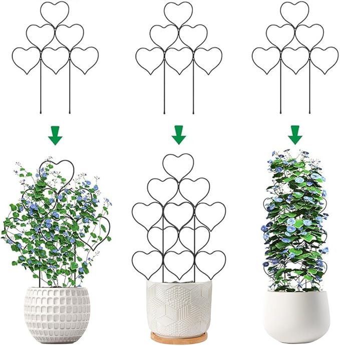 Garden Plant Trellis for Indoor Plants, Stackable Heavy Duty Metal Trellis Supports for Climbing Plants or Houseplants, 3 Pack, Black, 12"(W) x 14"(H)