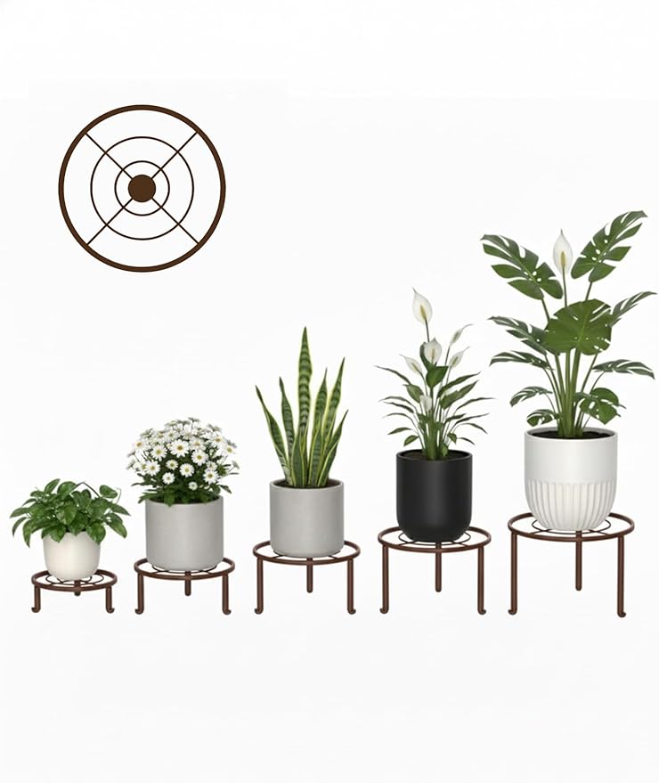 5 Pack Plant Stand Indoor Outdoor, Flower Pot Stand Plant Rack for Home Courtyard Gardens, Round Metal Corner Plant Stand for Flower Holder for Multiple Plants