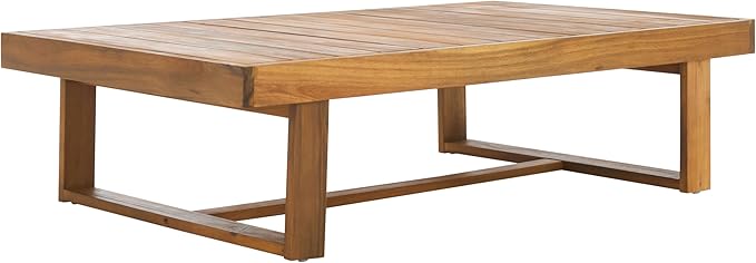 SAFAVIEH Outdoor Collection Duncan Natural Brown Slatted Top Solid Wood Coffee Table