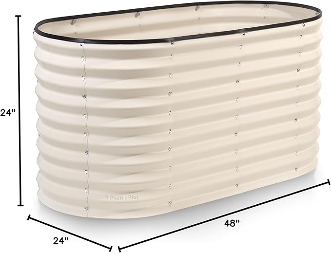 Plant & Plot Galvanized Raised Garden Beds Outdoor // 4×2×2 ft Planter Raised Beds for Gardening, Vegetables, Flowers // Large Metal Garden Box (White) // Patented Tool-Free Design