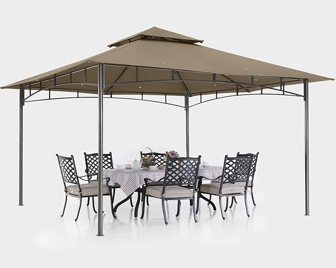 ABCCANOPY Gazebos for Patios 10x12 - Outdoor Steel Frame Gazebo for Lawn Backyard Garden Deck (Khaki)